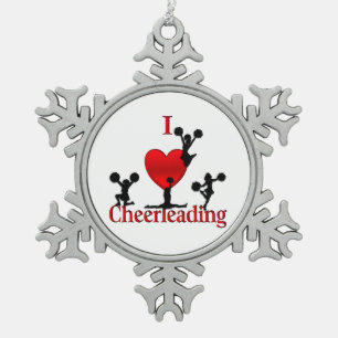 Unique I Heart Cheerleading Design Snowflake Pewter Christmas Ornament