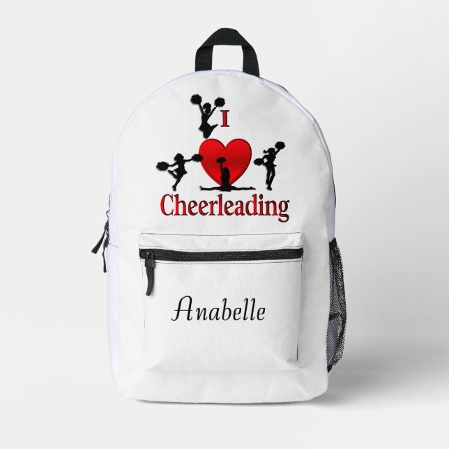 Unique I Heart Cheerleading Personal Name Printed Backpack (Front)
