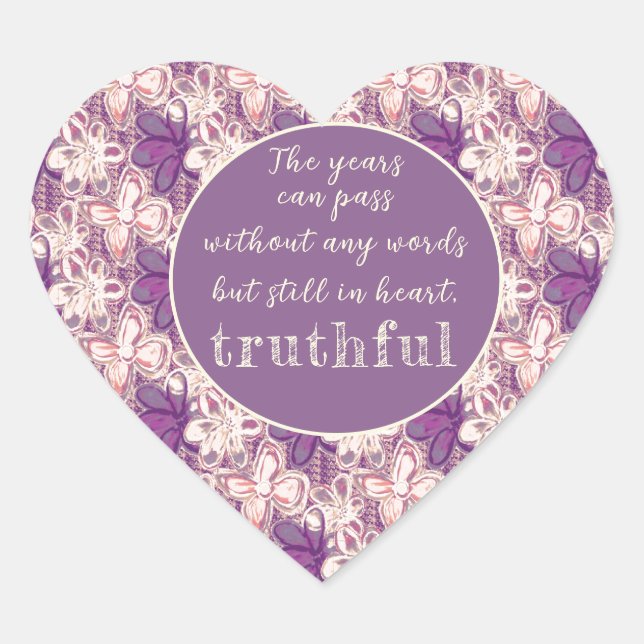 Unique in glam/purple floral heart sticker (Front)