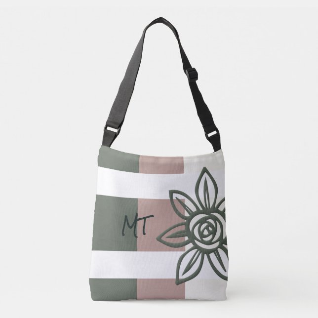 Unique Initialled Cross Body Tote Bag w/Flower (Front)