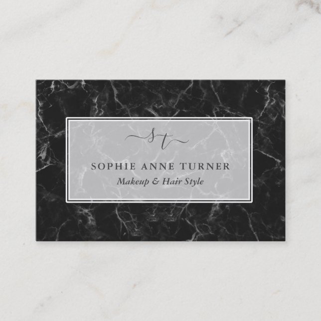Unique Initials Calligraphy Logo Marble Branding Business Card (Front)
