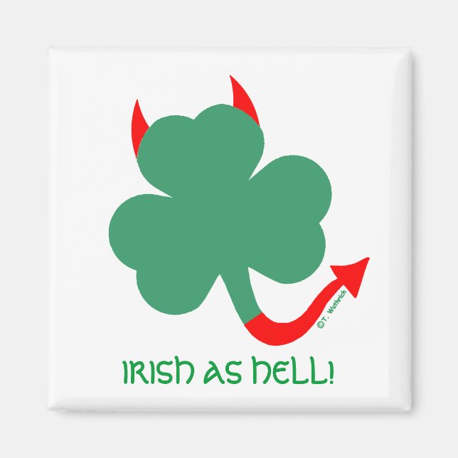 Unique Irish Shamrock Devil Horns Spiked Tail Magnet (Front)