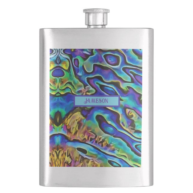 Unique Irridescent Abalone Sea Shell  Hip Flask (Front)