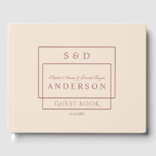 Unique Ivory Dark Peach Monogram Wedding Guest Book