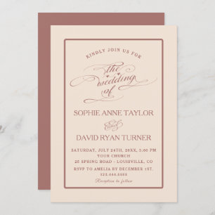 Unique Ivory Dark Peach Shape Calligraphy Wedding Invitation