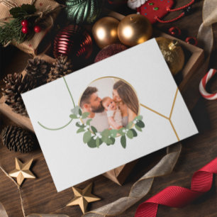 Unique Joy Custom 2 Family Photos Modern Wreath Holiday Card