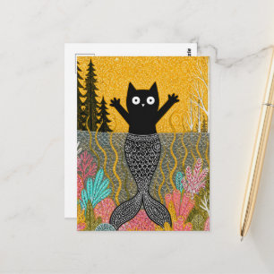 Unique Kitty Cat Mermaid Postcard