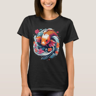 Unique Koi Fish Japanese Carp with flowers T-Shirt