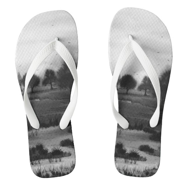 unique lanscape black and white abstract flip flops (Footbed)