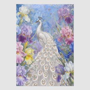 Unique Large Floral White Peacock Decoupage Tissue Paper