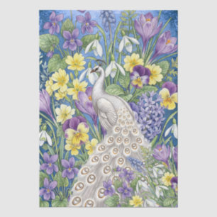 Unique Large Floral White Peacock Decoupage Tissue Paper