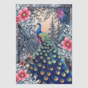 Unique Large Winter Floral Peacock Decoupage Tissue Paper