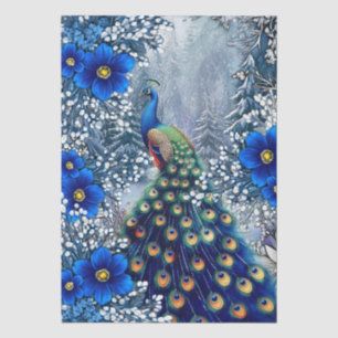 Unique Large Winter Floral Peacock Decoupage Tissue Paper