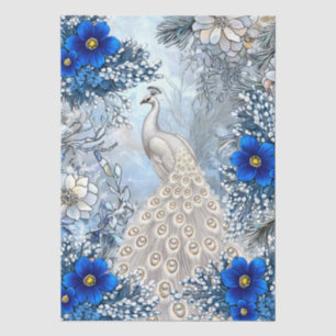 Unique Large Winter Floral White Peacock Decoupage Tissue Paper