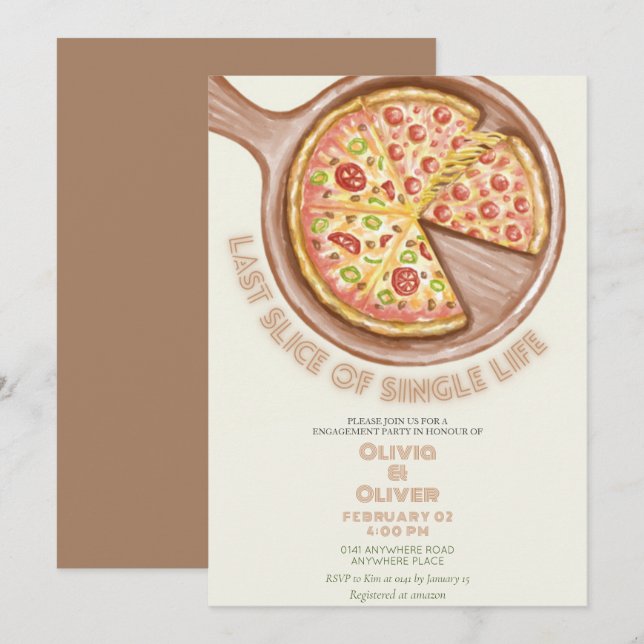 Unique last slice of single life engagement party invitation (Front/Back)