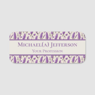 Unique Lavender Floral Pattern Professional Purple Name Tag