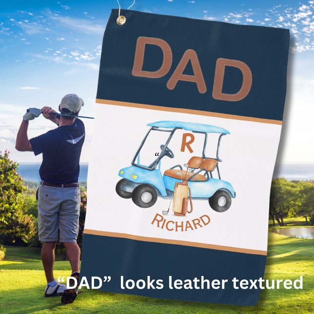Unique Leather Stitched Look DAD Golf Cart Initial Golf Towel (Creator Uploaded)