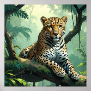 Unique Leopard on Tree Jungle Art Poster