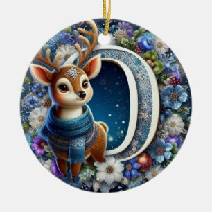 Unique Letter O, reindeer, Christmas Ceramic Tree Decoration
