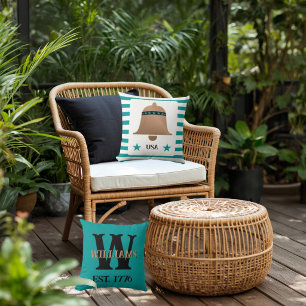 Unique Liberty Bell USA Copper & Turquoise Striped Cushion