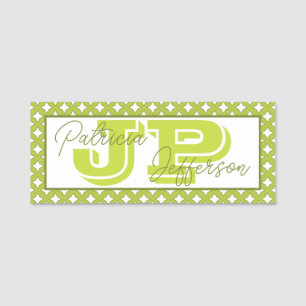 Unique Light Acid Green Mesh Chic Monogram Name Tag