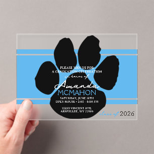 Unique Light Blue & Black Graduation Pawprint Acrylic Invitations
