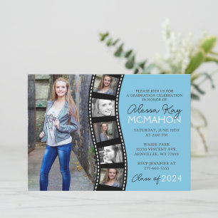 Unique Light Blue Filmstrip 6 Photo Graduation Invitation