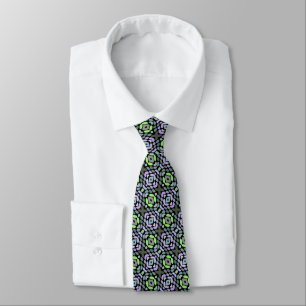 Unique Light Blue Pink Lime Green Black Tribal Tie