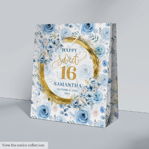 Unique Light Blue Sweet Sixteen Gold Glitter Bags