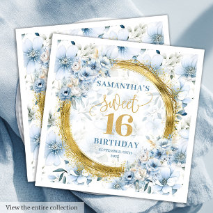 Unique Light Blue Sweet Sixteen Gold Glitter   Napkin