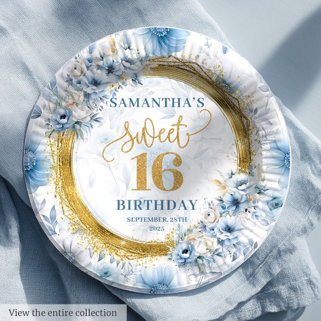 Unique Light Blue Sweet Sixteen Gold Glitter Plate (Unique Light Blue Sweet Sixteen Gold Glitter Plates)