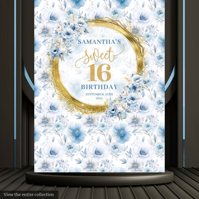 Unique Light Blue Sweet Sixteen Gold Glitter Sign Tapestry (Unique Light Blue Sweet Sixteen Gold Glitter Sign Tapestry)