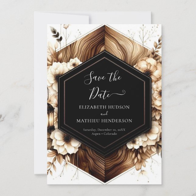 Unique lights rustic wedding save the date (Front)