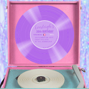 Unique Lilac Purple Vinyl Record Birthday Invitation