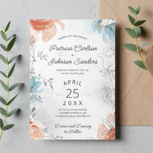 Unique line drawing boho botanical floral wedding invitation