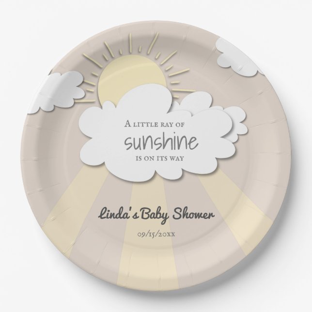 Unique Little Sunshine Neutral Baby Shower Paper Plate (Front)