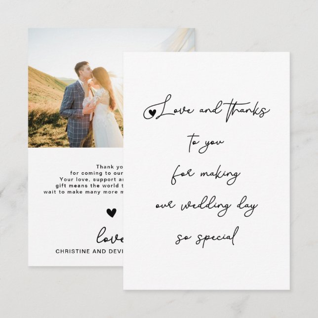 Unique Love and Thanks Wedding Script Photo Thank You Card (Front/Back)
