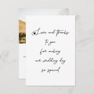 Unique Love and Thanks Wedding Script Photo Thank You Card