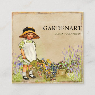 Unique Lovely Vintage Gardener Gardening Square Business Card