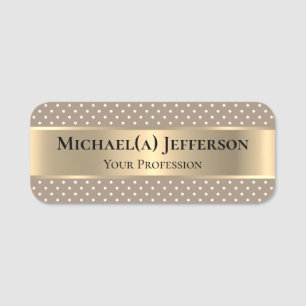 Unique Luxury Gold And Straw Light Brown Polka Dot Name Tag