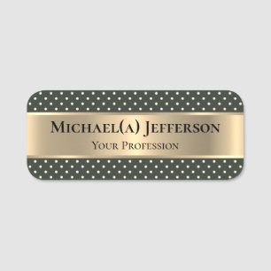 Unique Luxury Gold: Chic Moss Dark Green Polka Dot Name Tag