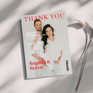 Unique magazine cover photo wedding thank you card