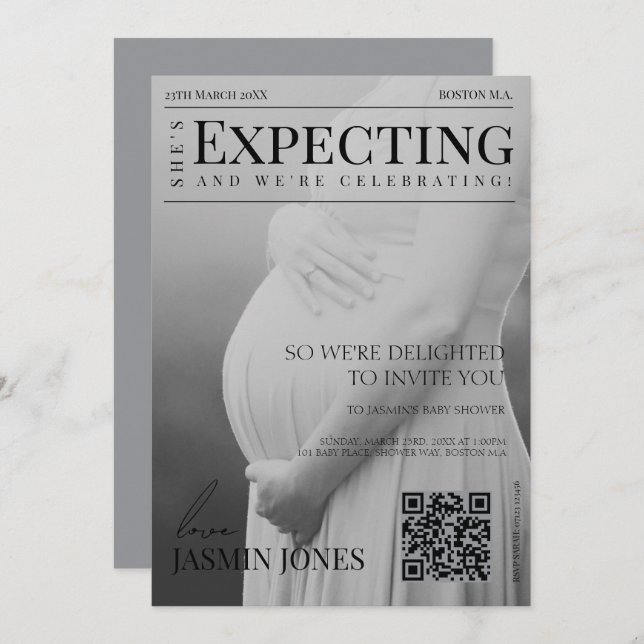 Unique Magazine Style Editorial Photo Baby Shower Invitation (Front/Back)