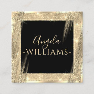 Unique Makeup Artist Chic Salon QR Code Black Gold Square Business Card