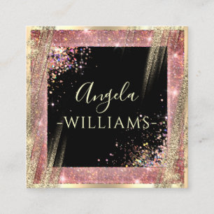 Unique Makeup Artist Salon QR Code Black Rose Gold Square Business Card