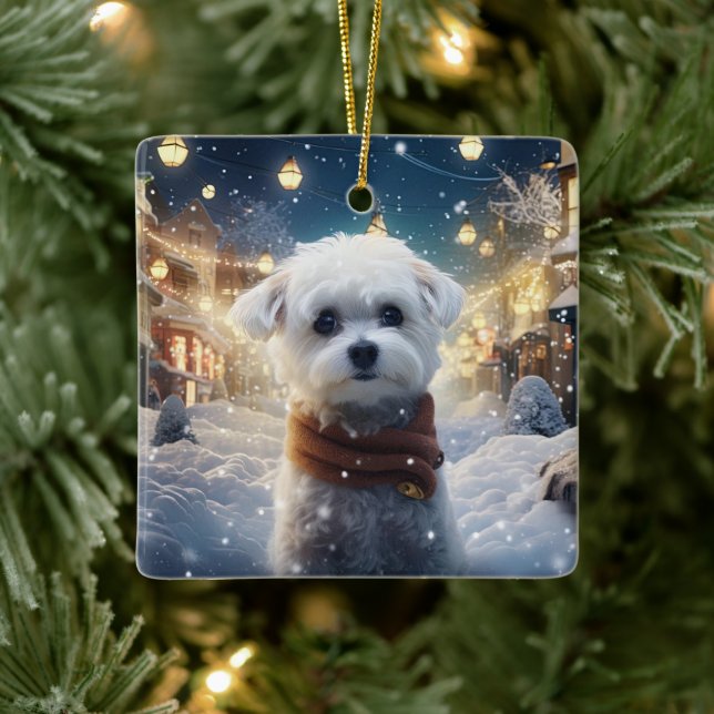 Unique Maltese Christmas, Gift For Dog Lovers Ceramic Ornament (Tree)