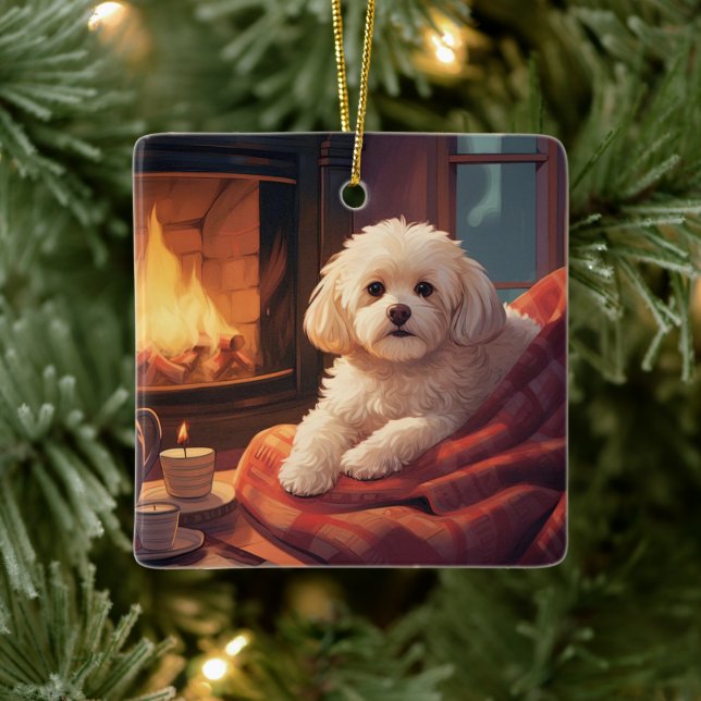 Unique Maltese Christmas, Gift For Dog Lovers Ceramic Ornament (Tree)