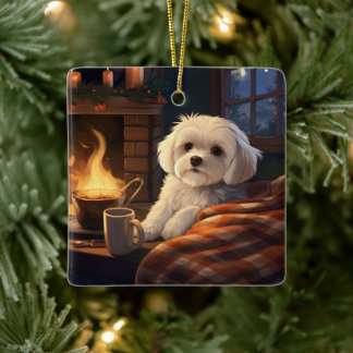 Unique Maltese Christmas, Gift For Dog Lovers Ceramic Ornament