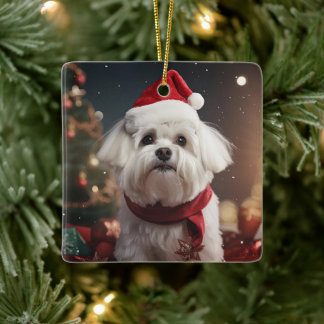Unique Maltese Christmas, Gift For Dog Lovers Ceramic Ornament