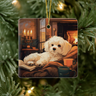 Unique Maltese Christmas, Gift For Dog Lovers Ceramic Ornament